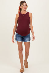 Navy Distressed Fringe Hem Maternity Shorts