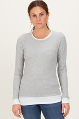 Heather Grey Ribbed Long Sleeve Double Layer Maternity Top