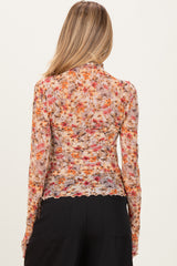 Taupe Floral Mesh Mock Neck Long Sleeve Maternity Top