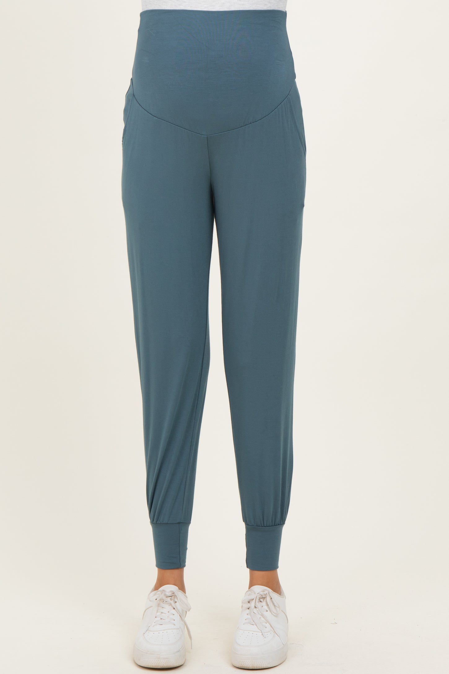 Teal Blue Maternity Band Jogger Pants