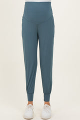 Teal Blue Maternity Band Jogger Pants