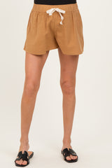 Camel Drawstring Maternity Shorts