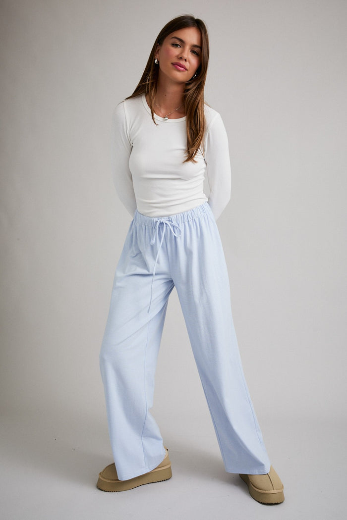 Light Blue Striped Front Tie Lounge Pants