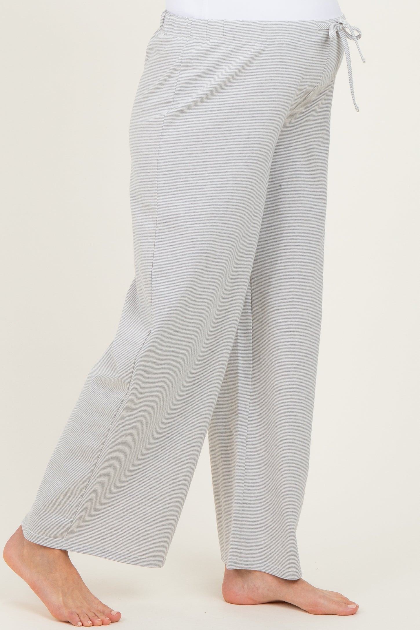Heather Grey Striped Front Tie Maternity Lounge Pants