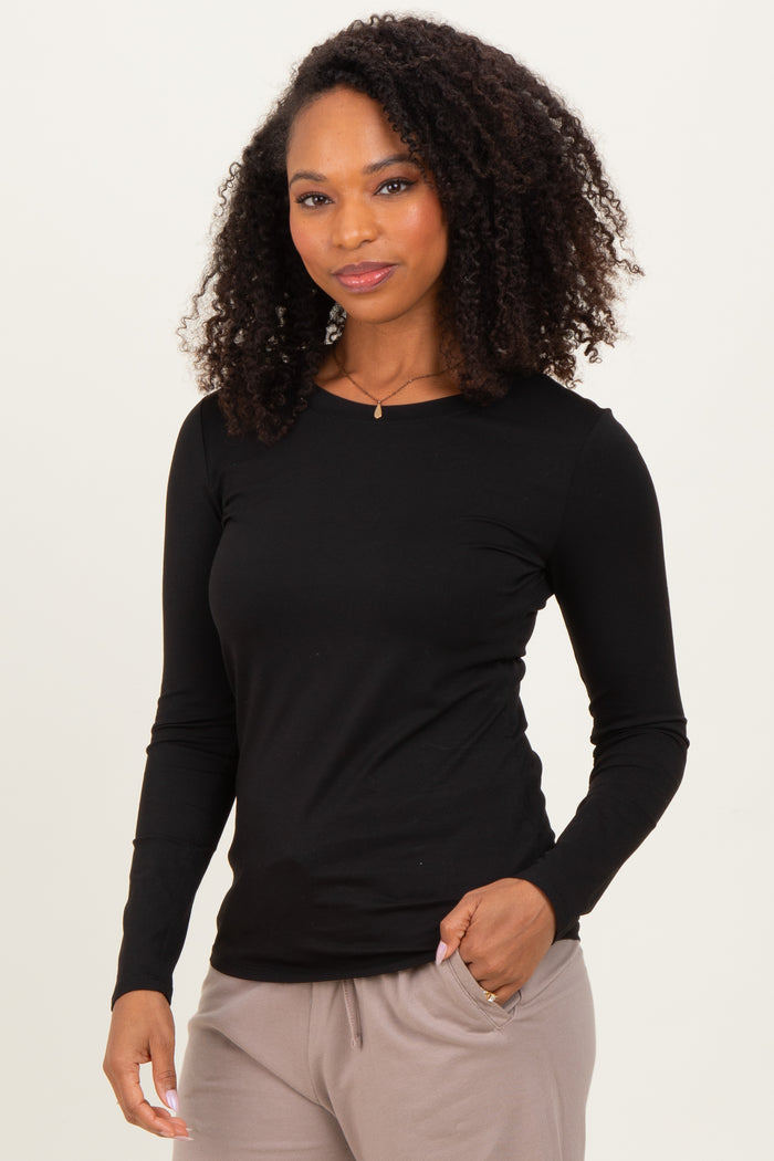 Black Basic Long Sleeve Top