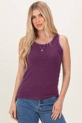 Purple Brushed Knit Stitch Detail Maternity Tank Top