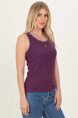Purple Brushed Knit Stitch Detail Tank Top