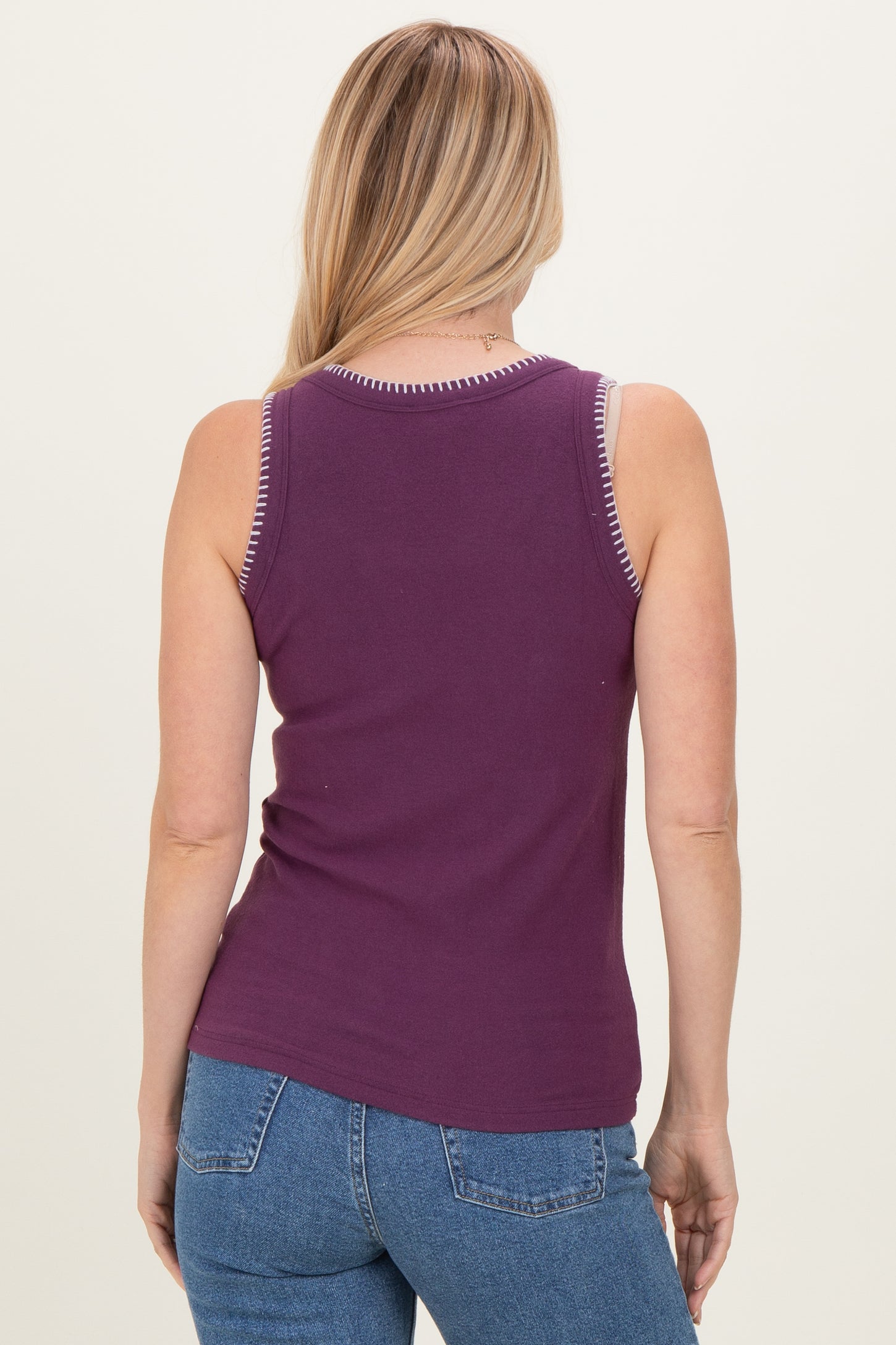 Purple Brushed Knit Stitch Detail Tank Top