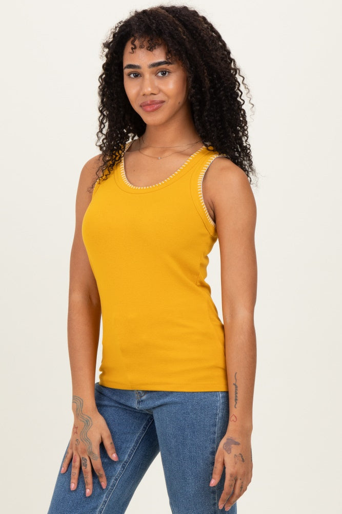 Mustard Brushed Knit Stitch Detail Tank Top