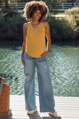 Mustard Brushed Knit Stitch Detail Maternity Tank Top