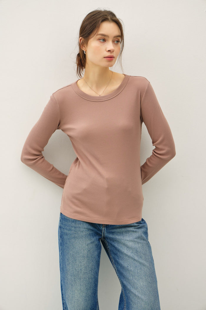 Mocha Ribbed Basic Maternity Long Sleeve Top