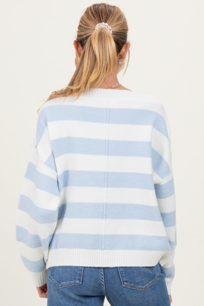 Light Blue Wide Stripe Boat Neck Maternity Sweater