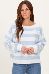 Light Blue Wide Stripe Boat Neck Maternity Sweater