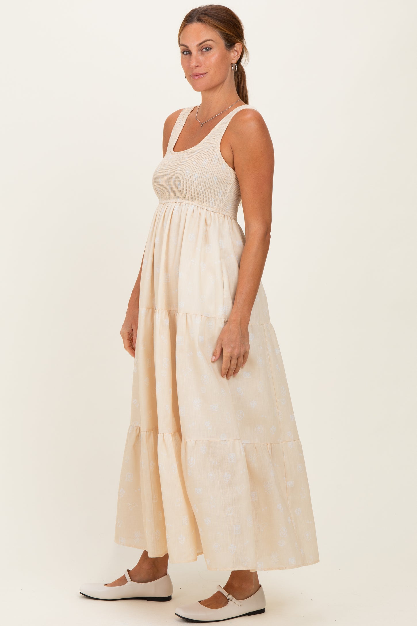 Light Yellow Floral Tiered Maxi Dress