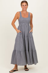 Black Gingham Smocked Bodice Maxi Dress