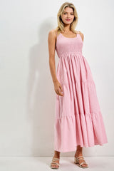 Pink Gingham Smocked Bodice Maternity Maxi Dress