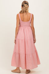 Pink Gingham Smocked Bodice Maternity Maxi Dress