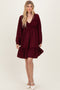 Burgundy Long Sleeve V-Neck Tiered Midi Dress