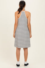 Ivory/ Black Striped Sleeveless Halter Mini Dress
