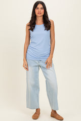 Light Blue Ribbed Sleeveless Ruched Top