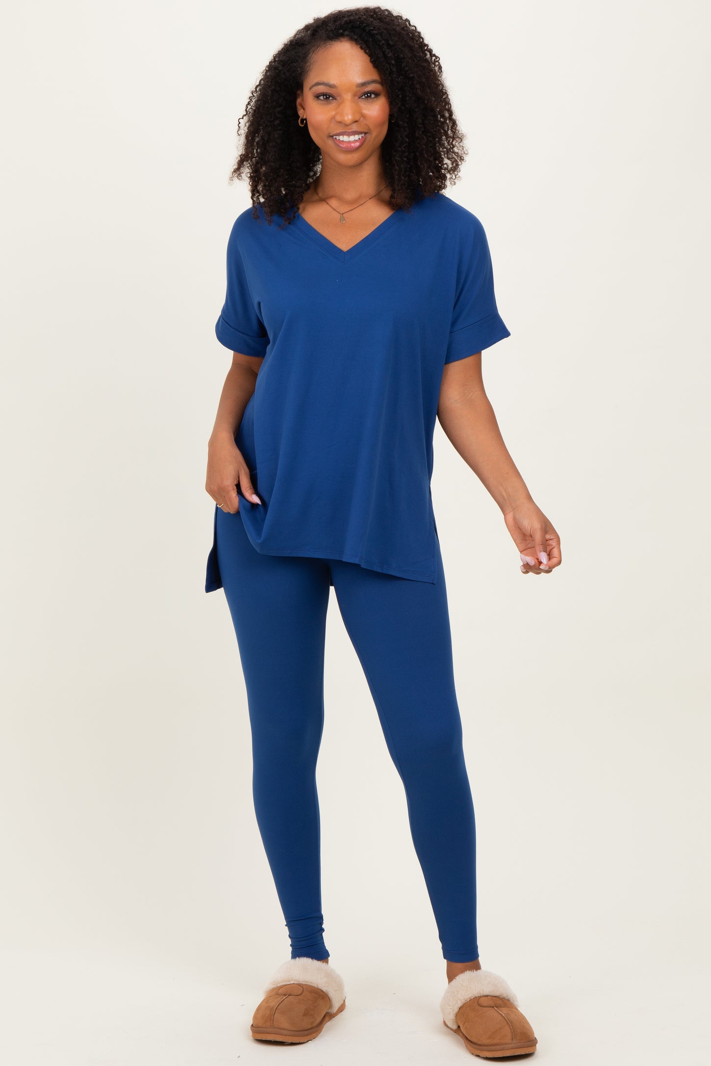 Navy Oversized V-Neck Tee Legging Lounge Set