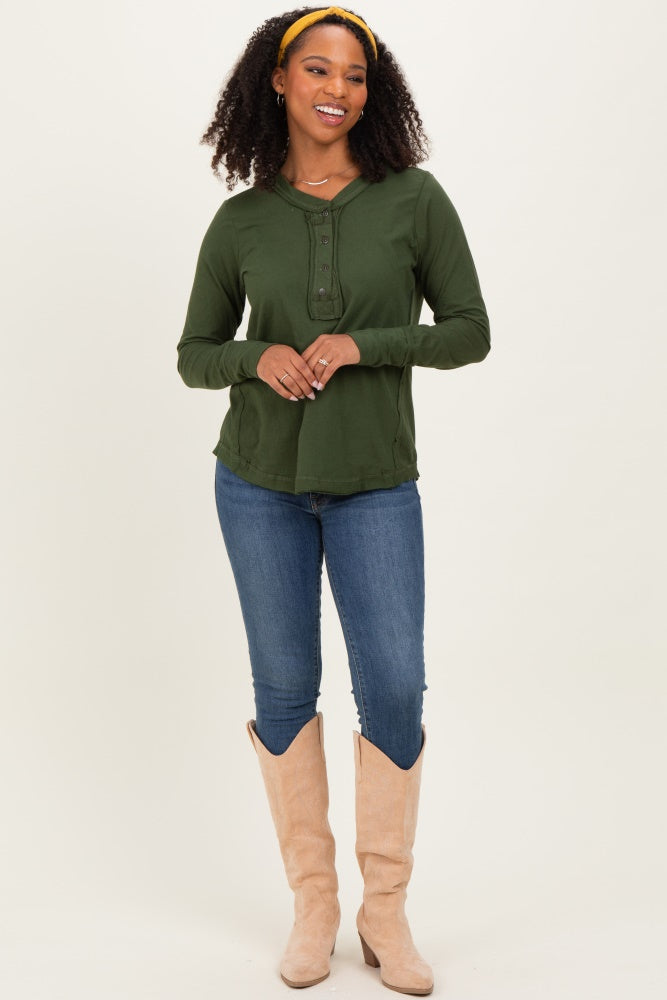 Army Olive Long Sleeve Exposed Seam Top