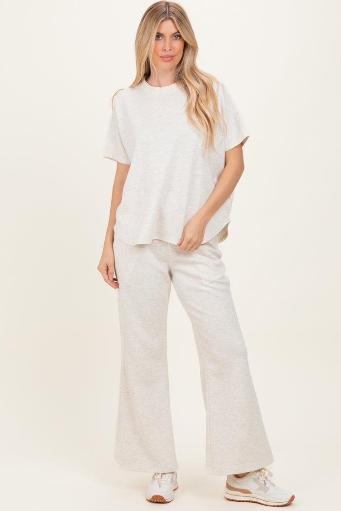 Cream Curved Hem Tee Pants Maternity Lounge Set