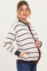 Oatmeal Striped Relaxed Fit Button Maternity Cardigan