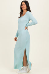 Mint Ribbed Long Sleeve Side Slit Maternity Maxi Dress