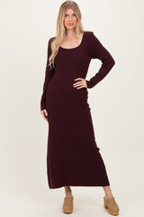 Plum Rib Knit Back Cutout Maternity Midi Dress