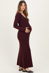 Plum Rib Knit Back Cutout Maternity Midi Dress