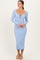 Light Blue Ribbed Long Sleeve Squareneck Fitted Midi Dress