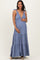 Blue Shoulder Tie Ribbed Tiered Maternity Maxi Dress