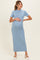 Blue Ribbed Mock Neck Short Sleeve Maternity Midi Dress
