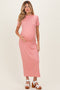 Pink Ribbed Mock Neck Short Sleeve Maternity Midi Dress