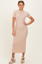 Taupe Ribbed Mock Neck Short Sleeve Midi Dress