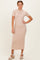 Taupe Ribbed Mock Neck Short Sleeve Midi Dress