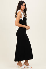Black Knit Contrast Shoulder Tie Dress