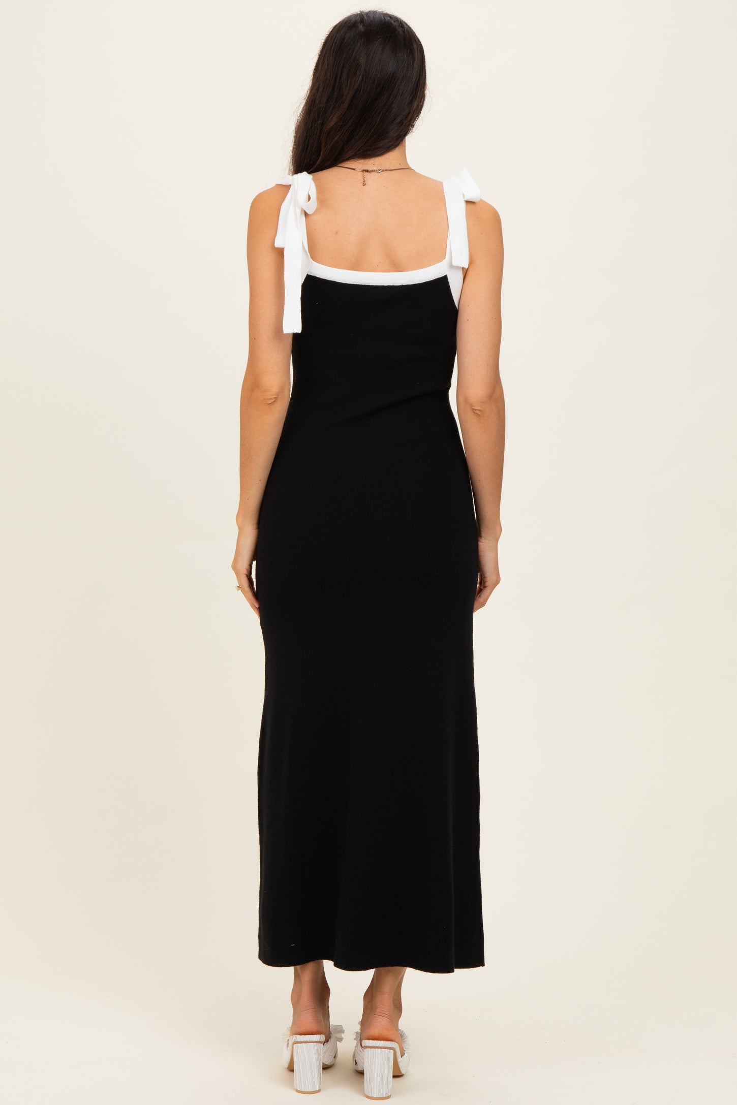 Black Knit Contrast Shoulder Tie Dress