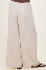 Oatmeal Pinstripe Drawstring Linen Pants