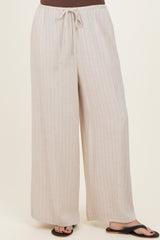 Oatmeal Pinstripe Drawstring Linen Pants