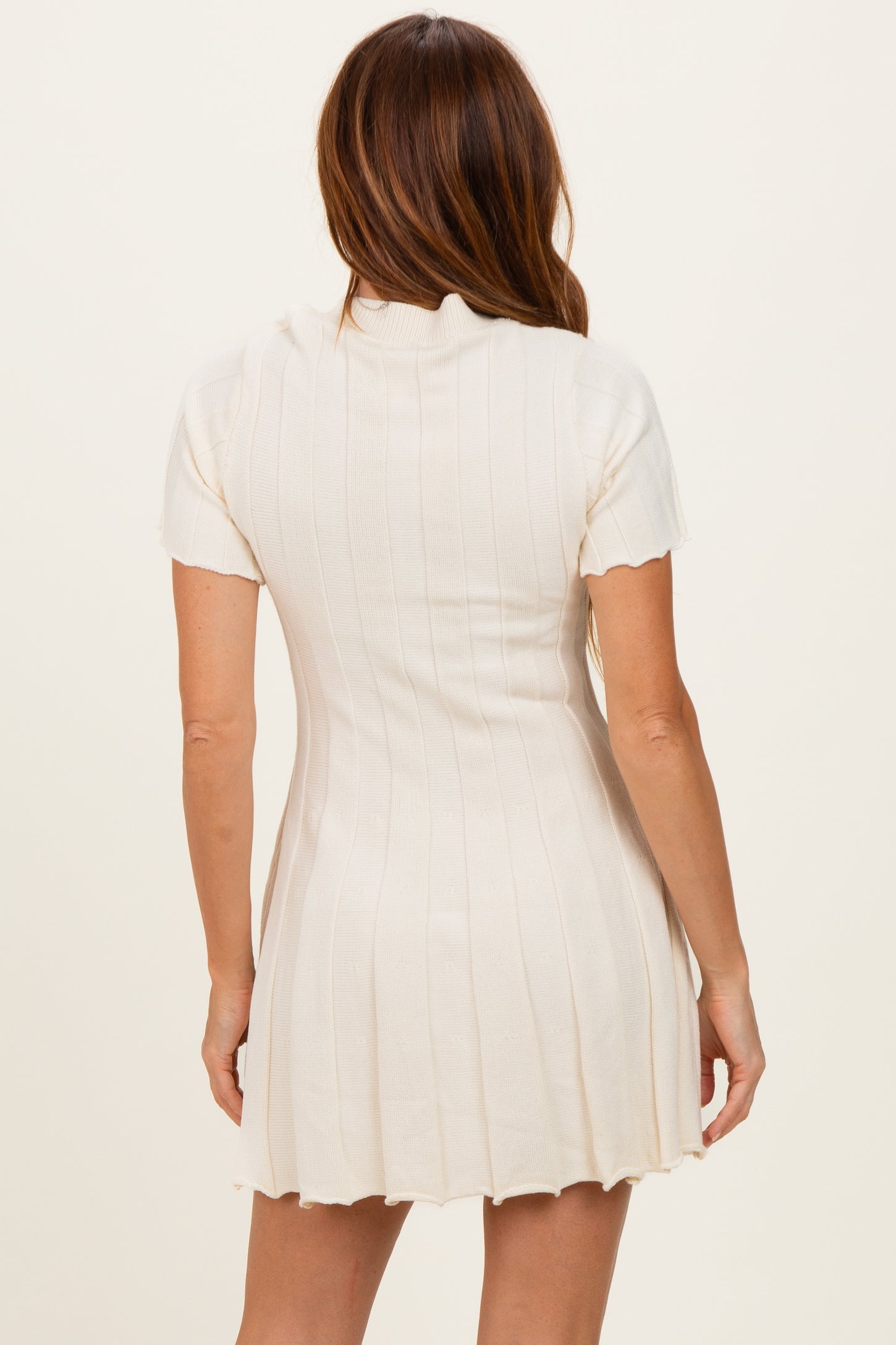 Ivory Wide Rib Knit Short Sleeve Mini Dress