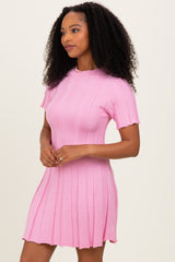 Pink Wide Rib Knit Short Sleeve Mini Dress