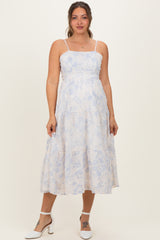 Cream Floral Eyelet Lace Tie Back Maternity Midi Dress