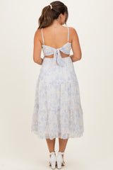 Cream Floral Eyelet Lace Tie Back Maternity Midi Dress
