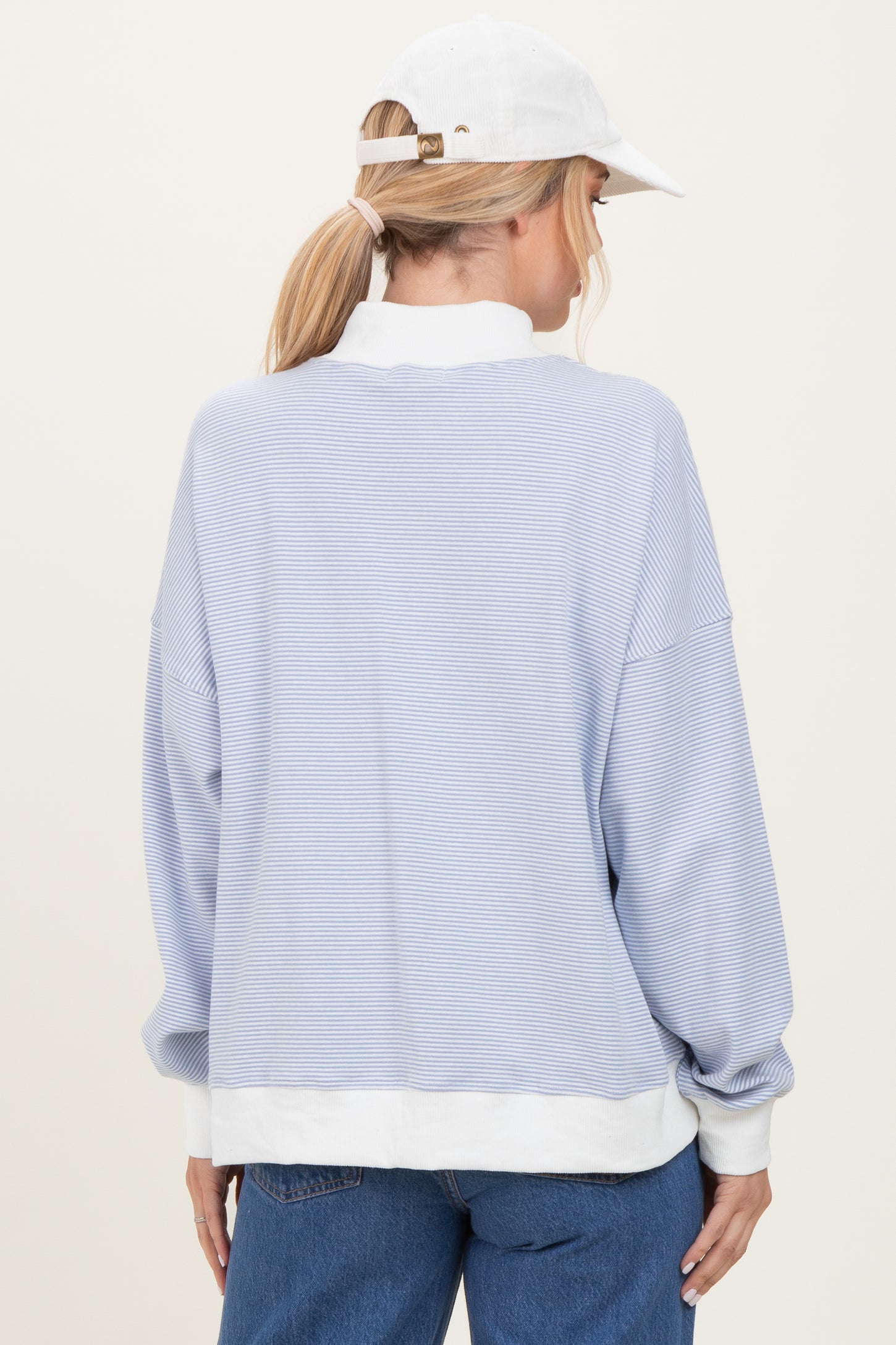 Light Blue Striped Mock Neck Sweatshirt