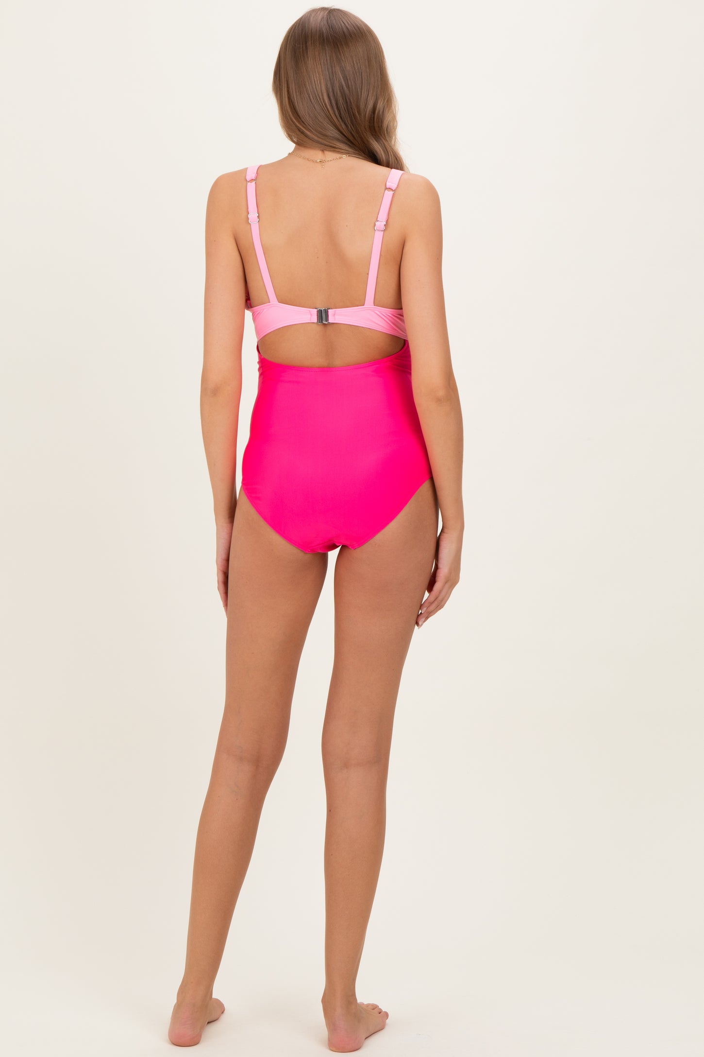 Pink Striped Color Block Cutout Maternity Swimsuit