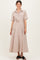 Beige Striped Cotton Button Down Maternity Maxi Dress