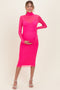 Fuchsia Mesh Overlay Fitted Maternity Midi Dress