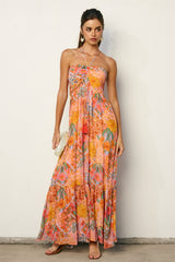 Multicolor Floral Halter Crisscross Back Maxi Dress